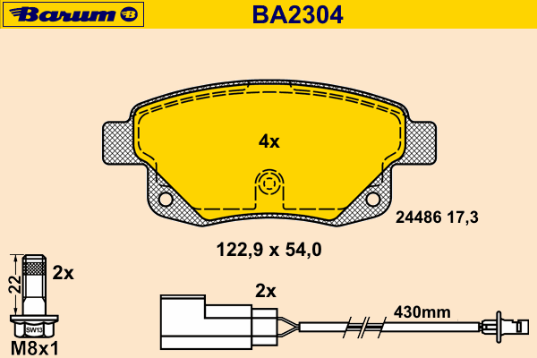Комплект тормозных колодок, дисковый тормоз BA2304