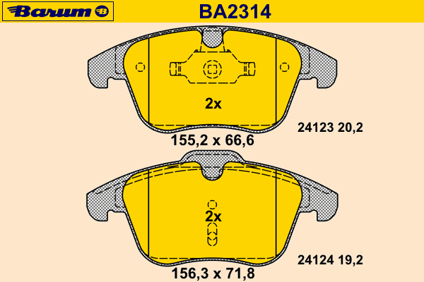 Комплект тормозных колодок, дисковый тормоз BA2314