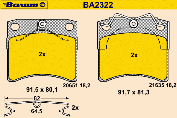Комплект тормозных колодок, дисковый тормоз BA2322