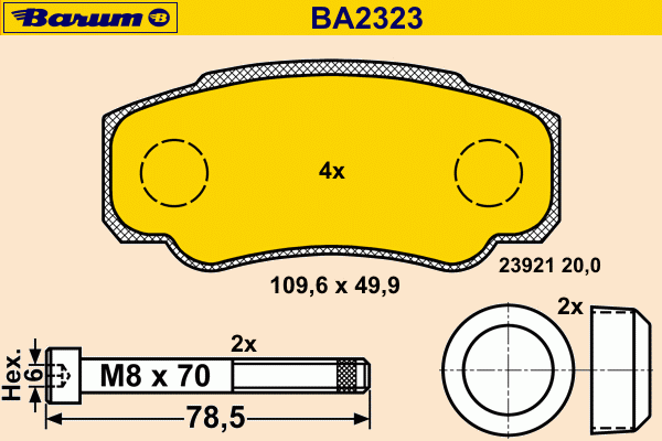 Комплект тормозных колодок, дисковый тормоз BA2323