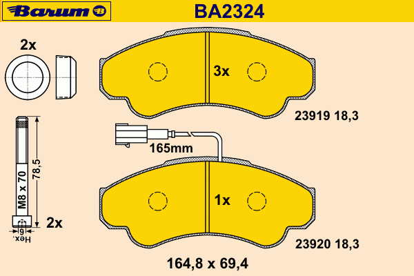 Комплект тормозных колодок, дисковый тормоз BA2324