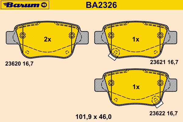 Комплект тормозных колодок, дисковый тормоз BA2326