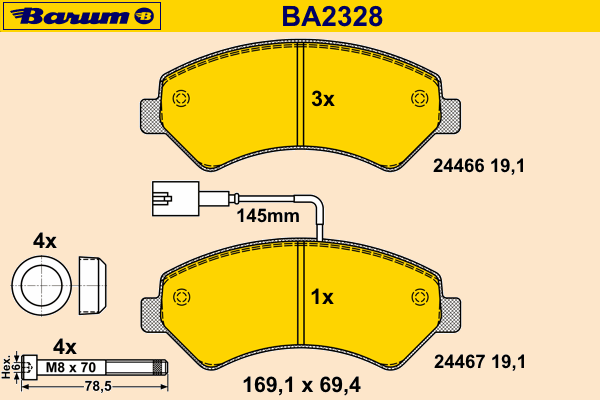 Комплект тормозных колодок, дисковый тормоз BA2328