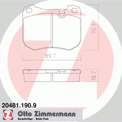 Комплект тормозных колодок, дисковый тормоз 20481.190.9