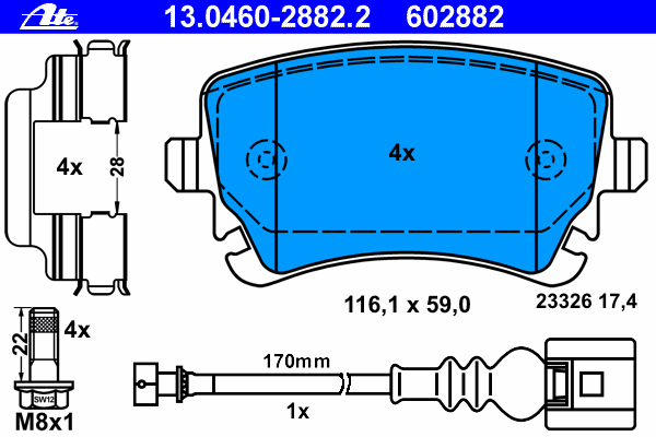 Комплект тормозных колодок, дисковый тормоз 13.0460-2882.2