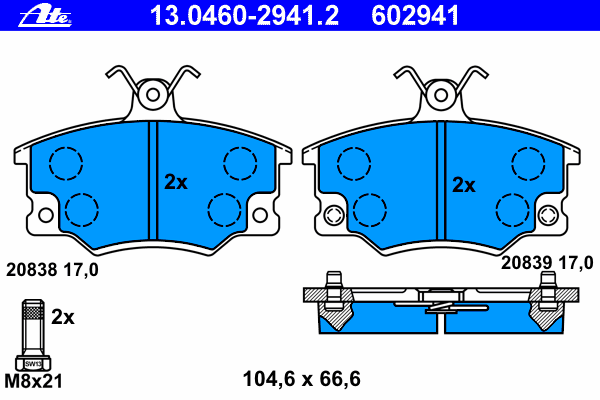 Комплект тормозных колодок, дисковый тормоз 13.0460-2941.2