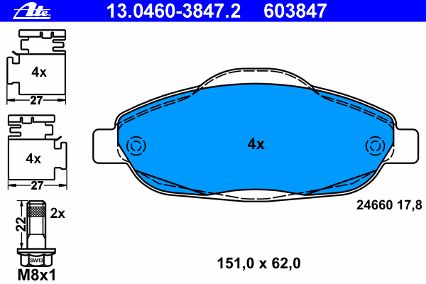 Комплект тормозных колодок, дисковый тормоз 13.0460-3847.2