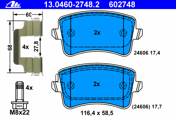 Kit de plaquettes de frein, frein à disque 13.0460-2748.2