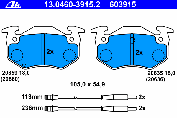Комплект тормозных колодок, дисковый тормоз 13.0460-3915.2