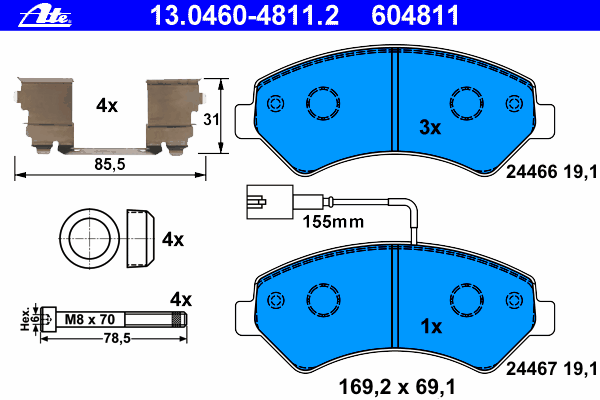 Комплект тормозных колодок, дисковый тормоз 13.0460-4811.2