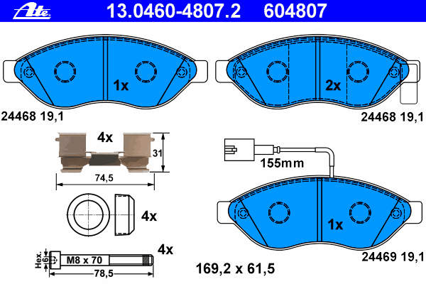 Комплект тормозных колодок, дисковый тормоз 13.0460-4807.2