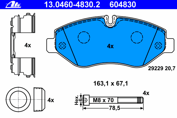 Комплект тормозных колодок, дисковый тормоз 13.0460-4830.2