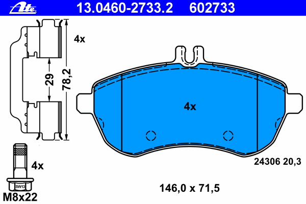 Kit de plaquettes de frein, frein à disque 13.0460-2733.2