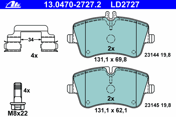 Комплект тормозных колодок, дисковый тормоз 13.0470-2727.2