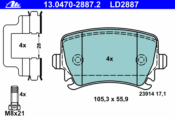 Комплект тормозных колодок, дисковый тормоз 13.0470-2887.2