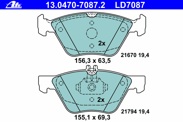Комплект тормозных колодок, дисковый тормоз 13.0470-7087.2