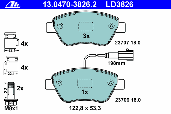 Комплект тормозных колодок, дисковый тормоз 13.0470-3826.2