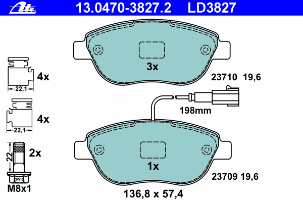 Комплект тормозных колодок, дисковый тормоз 13.0470-3827.2
