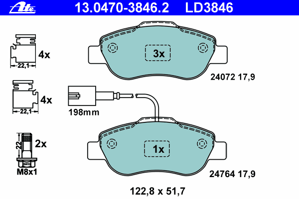 Комплект тормозных колодок, дисковый тормоз 13.0470-3846.2