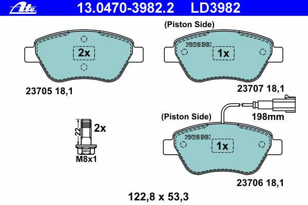 Комплект тормозных колодок, дисковый тормоз 13.0470-3982.2