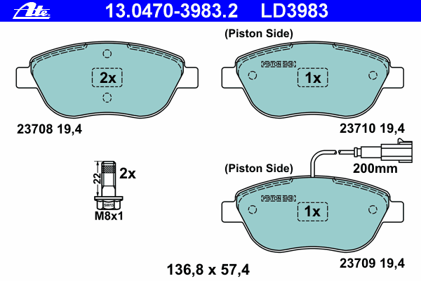 Комплект тормозных колодок, дисковый тормоз 13.0470-3983.2