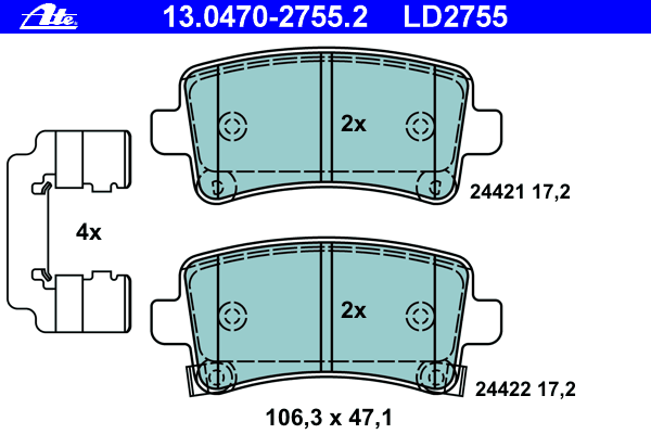 Комплект тормозных колодок, дисковый тормоз 13.0470-2755.2
