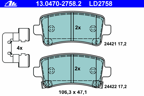 Комплект тормозных колодок, дисковый тормоз 13.0470-2758.2