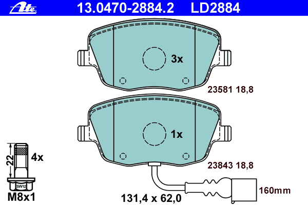 Комплект тормозных колодок, дисковый тормоз 13.0470-2884.2