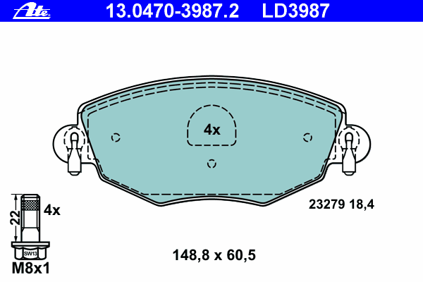 Комплект тормозных колодок, дисковый тормоз 13.0470-3987.2