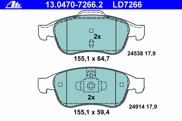 Комплект тормозных колодок, дисковый тормоз 13.0470-7266.2