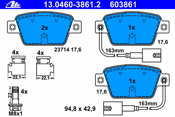 Комплект тормозных колодок, дисковый тормоз 13.0460-3861.2