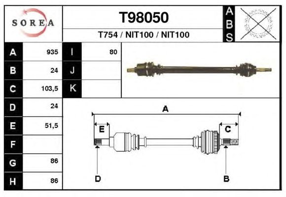 Arbre de transmission T98050