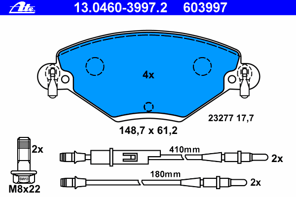 Комплект тормозных колодок, дисковый тормоз 13.0460-3997.2