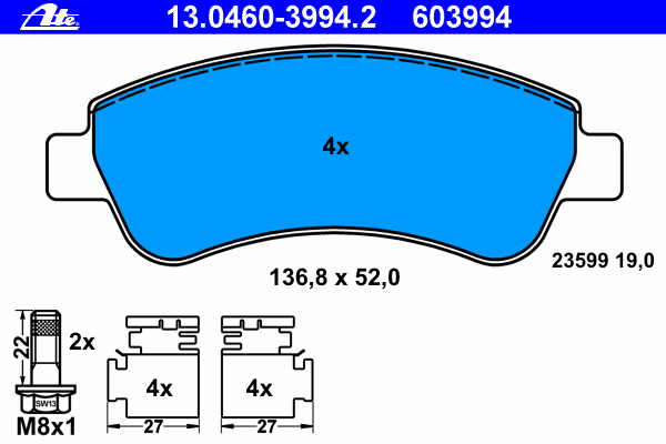 Комплект тормозных колодок, дисковый тормоз 13.0460-3994.2