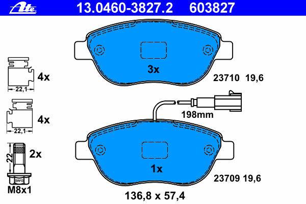 Комплект тормозных колодок, дисковый тормоз 13.0460-3827.2