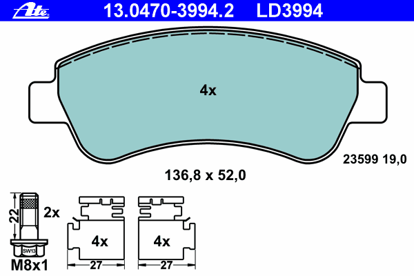 Комплект тормозных колодок, дисковый тормоз 13.0470-3994.2