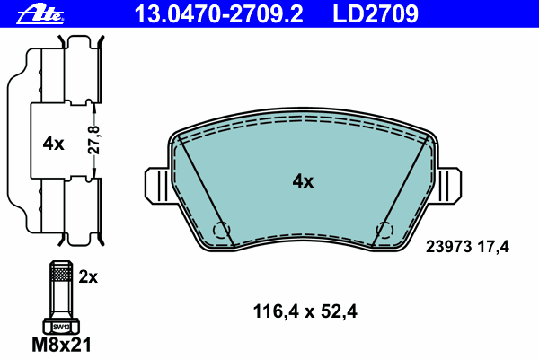 Комплект тормозных колодок, дисковый тормоз 13.0470-2709.2