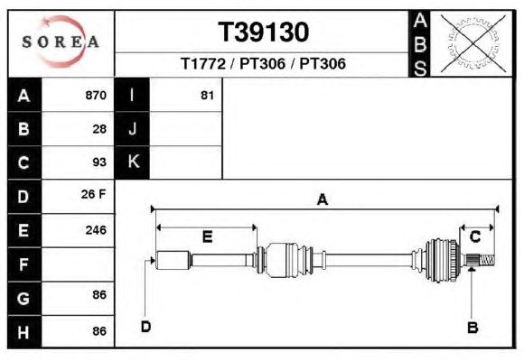 Veio de transmissão T39130