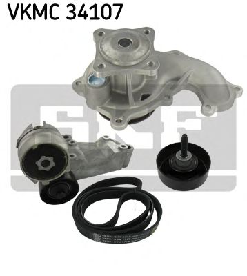 Water Pump + V-Ribbed Belt Kit VKMC 34107