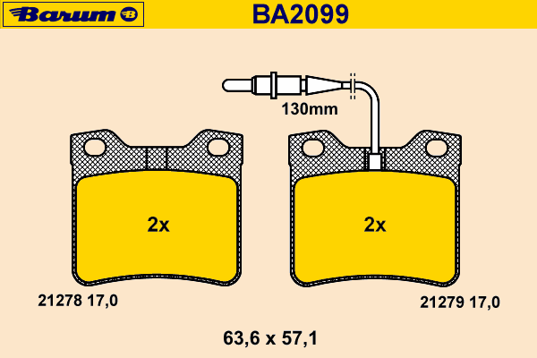 Комплект тормозных колодок, дисковый тормоз BA2099