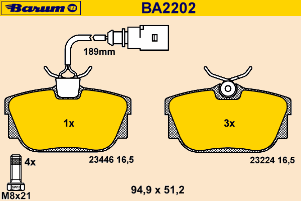 Комплект тормозных колодок, дисковый тормоз BA2202