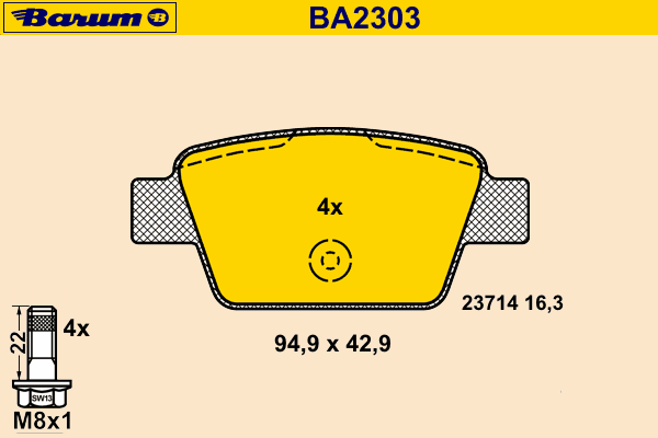 Комплект тормозных колодок, дисковый тормоз BA2303