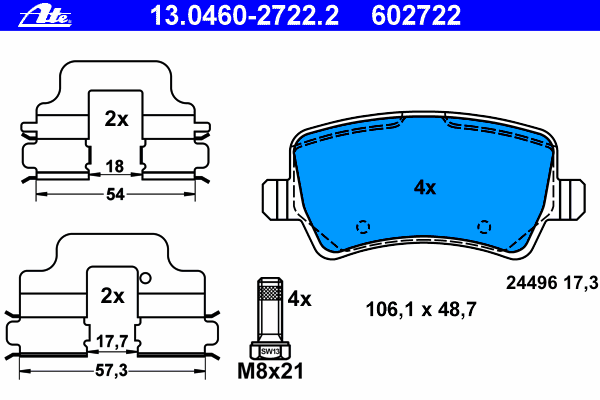 Комплект тормозных колодок, дисковый тормоз 13.0460-2722.2