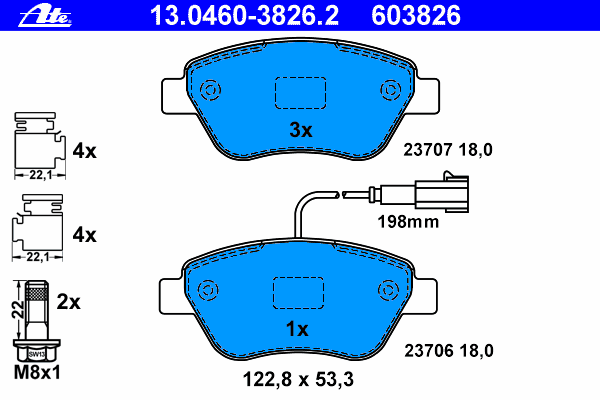 Комплект тормозных колодок, дисковый тормоз 13.0460-3826.2