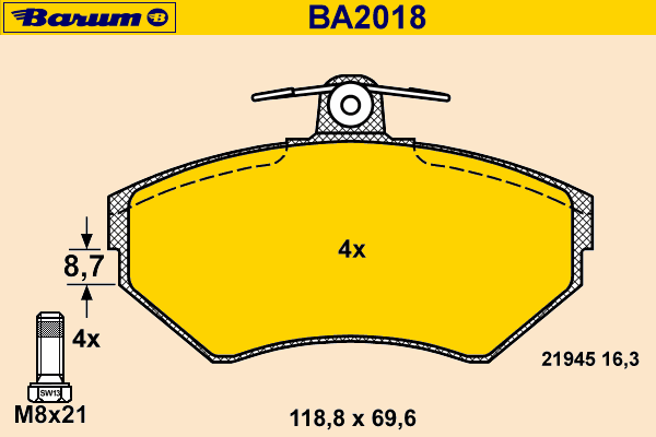Bremsebelegg sett, skivebremse BA2018
