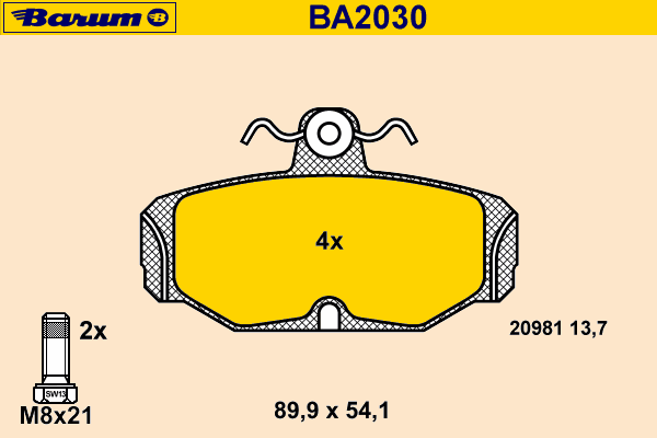 Комплект тормозных колодок, дисковый тормоз BA2030