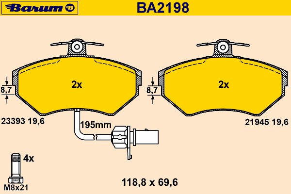 Bremsebelegg sett, skivebremse BA2198