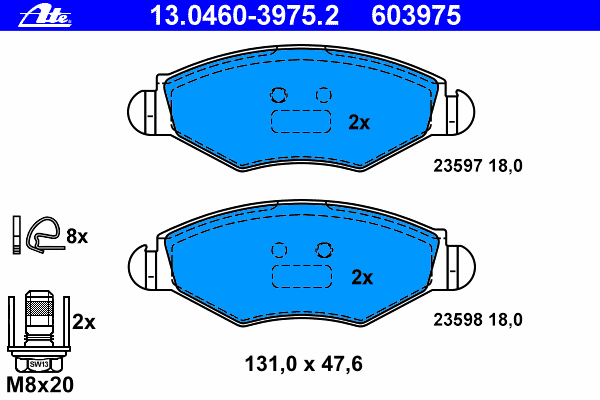 Комплект тормозных колодок, дисковый тормоз 13.0460-3975.2