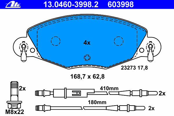 Brake Pad Set, disc brake 13.0460-3998.2