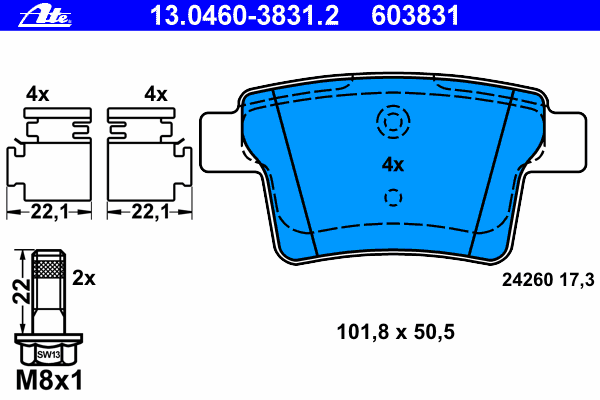 Комплект тормозных колодок, дисковый тормоз 13.0460-3831.2
